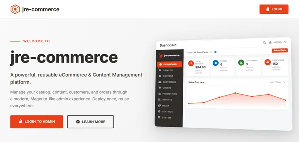 JRE Commerce administration platform dashboard