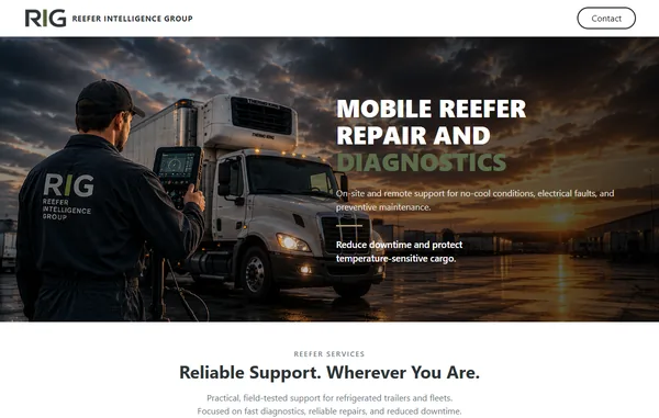 Reefer Intelligence Group website shown on a desktop screen
